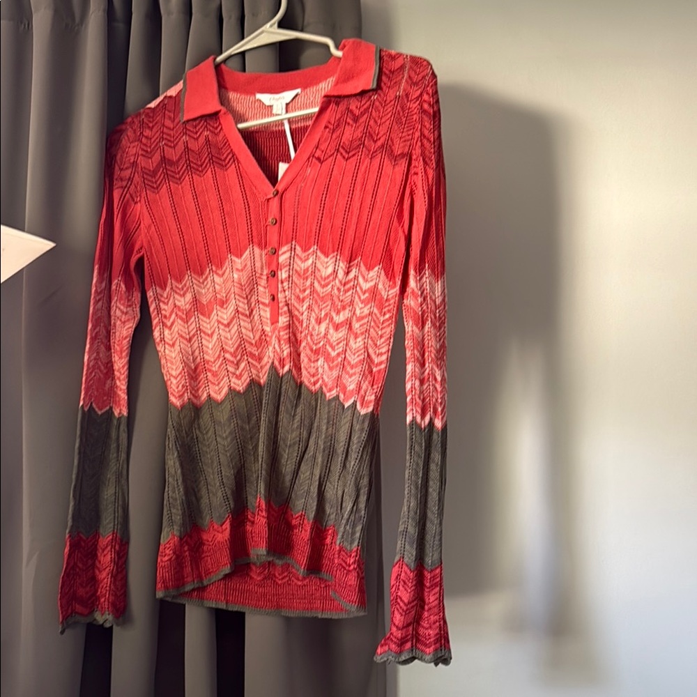 Candie's Red and Pink Ribbed Polo Blouse